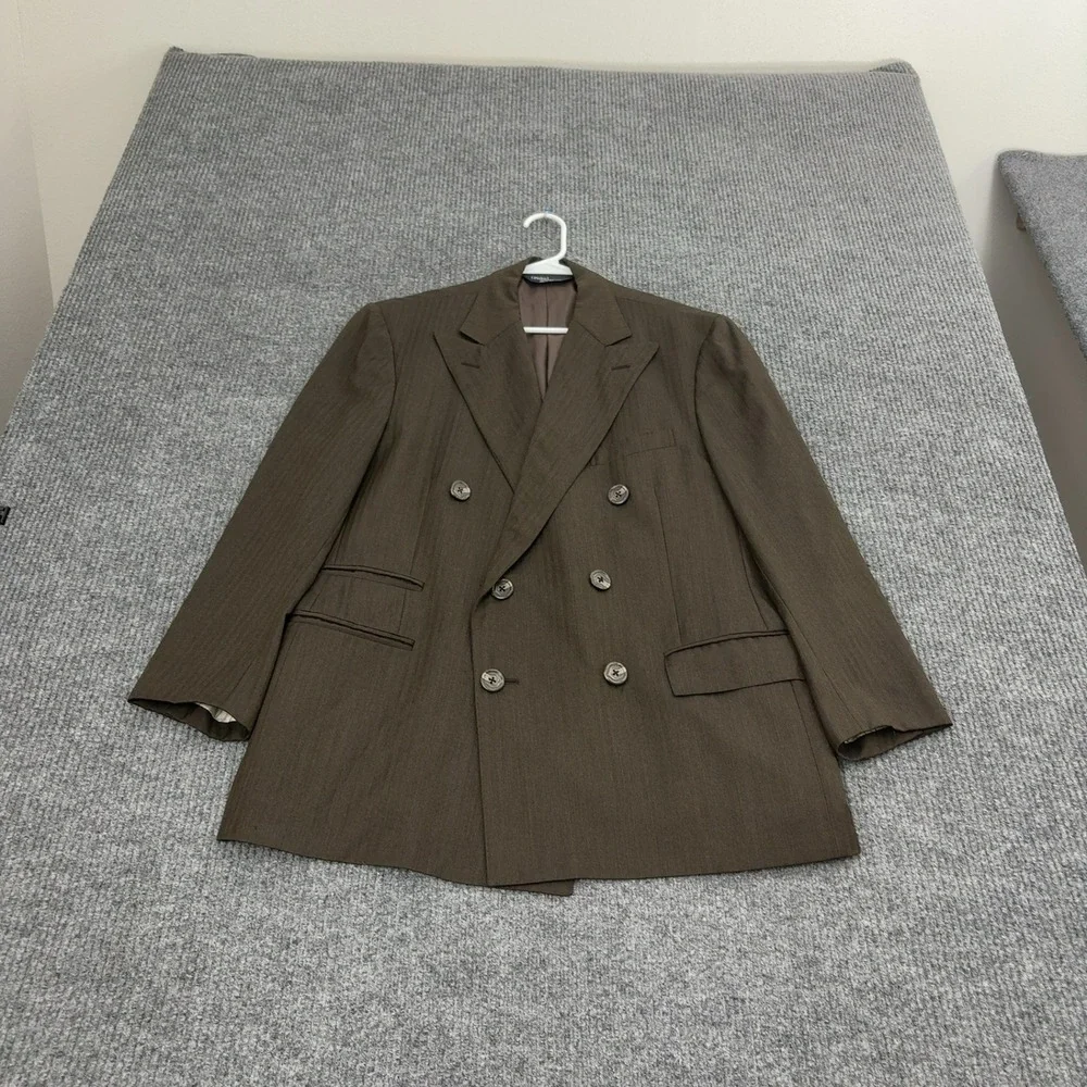 Vintage Polo Ralph Lauren Blazer Mens 41 Brown Virgin Wool Double Breasted